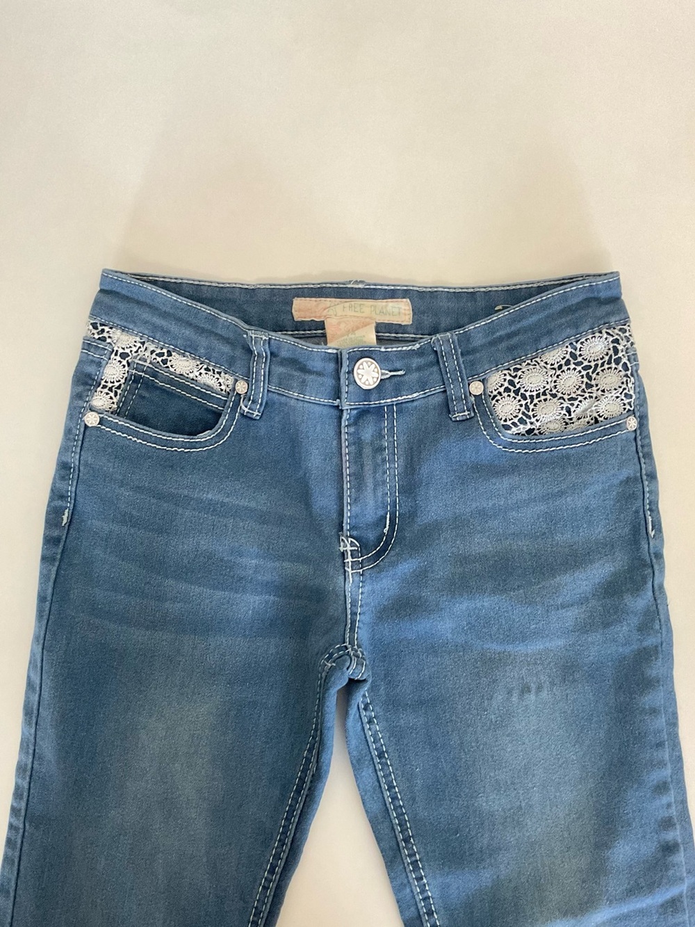 Kids Blue Lace-Trim Jeans